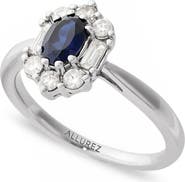ALLUREZ Oval Lab Blue Sapphire & Diamond Halo Ring 14K