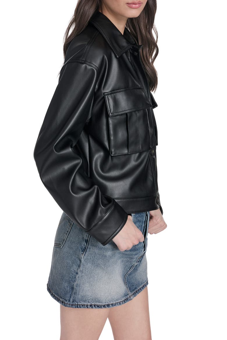 Faux Leather Shirt Jacket, Alternate, color, BLACK