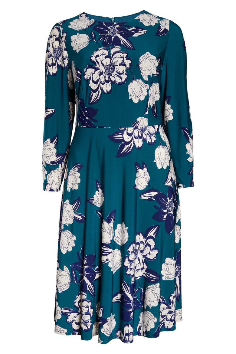 Floral Long Sleeve Midi Dress, Alternate, color, HUNTER
