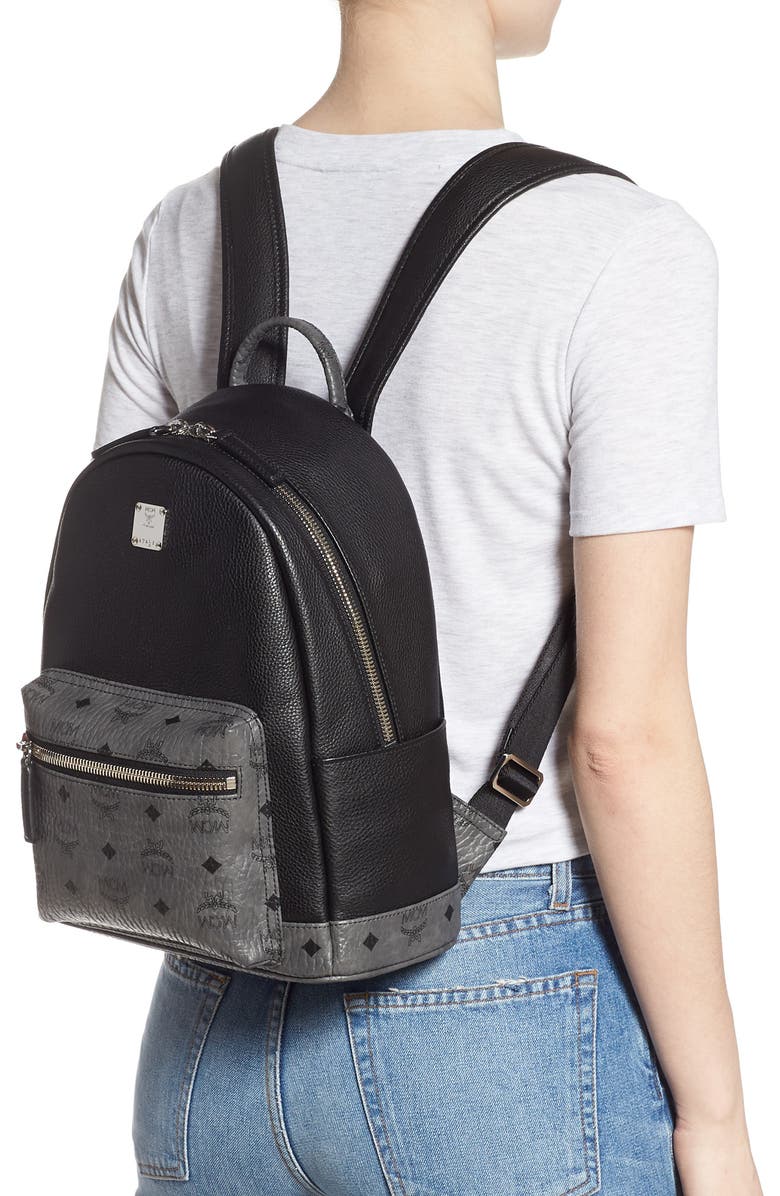 MCM Small Leather & Visetos Canvas Backpack, Alternate, color,