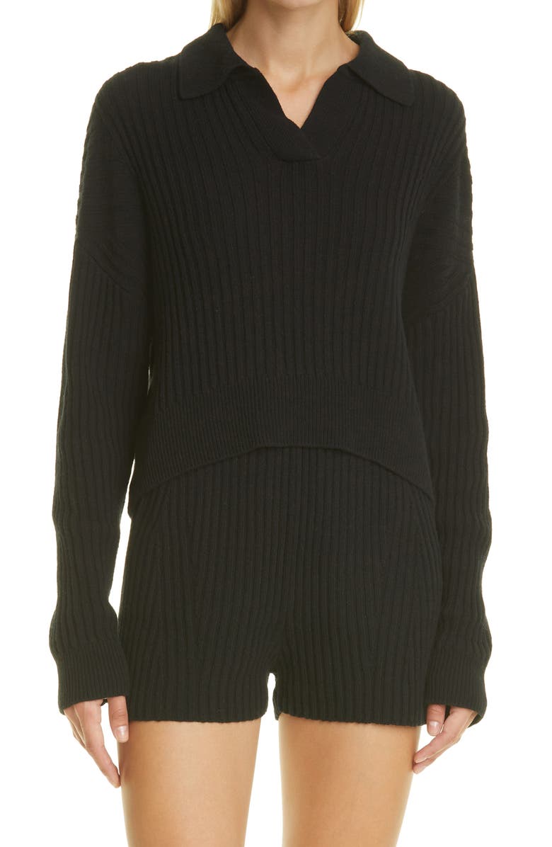 rag & bone Maxine Ribbed Merino Wool & Cotton Blend Polo Sweater, Main, color, 