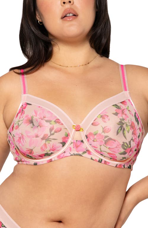Curvy Couture Full Figure Mesh Underwire Bra In In Full Bloom Pink