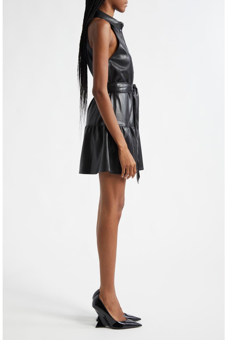 Miranda Tiered Faux Leather Mini Shirtdress, Alternate, color, BLACK