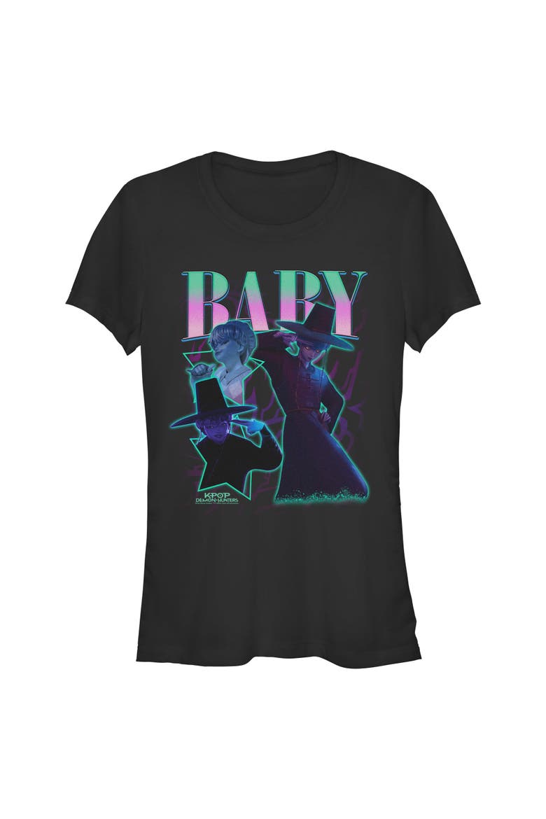 Junior's KPop Demon Hunters Baby Saja Collage  Graphic T-Shirt, Main, color, Black