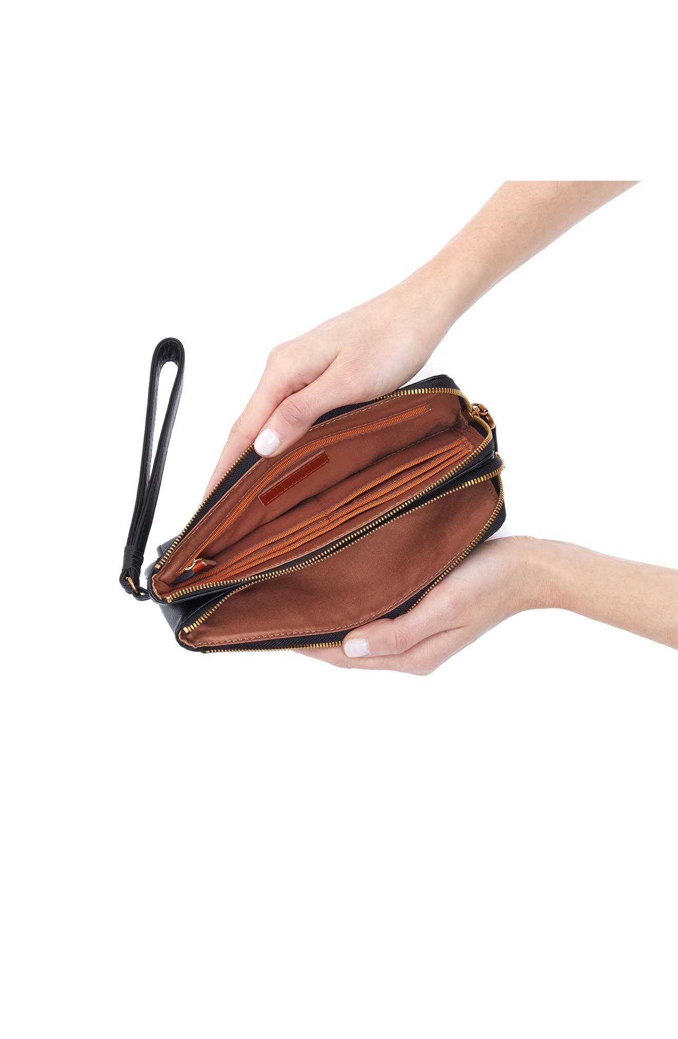 Dayton Leather Wristlet, Alternate, color, BLACK