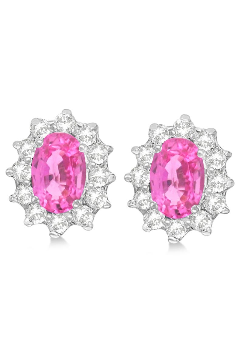 Oval Lab Pink Sapphire & Diamond Earrings 14k, Alternate, color, 2.05ct/White Gold