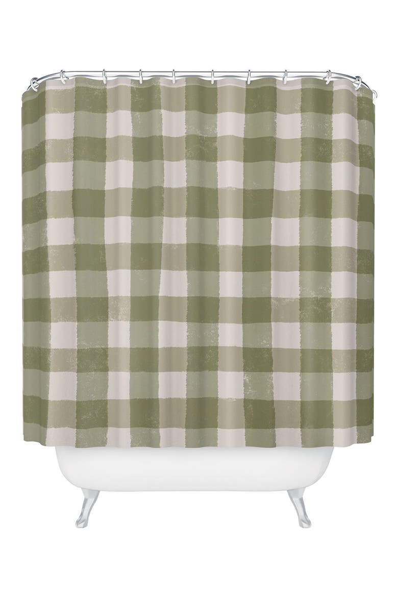 Menina Lisboa Plaid Shower Curtain, Main, color, GREEN