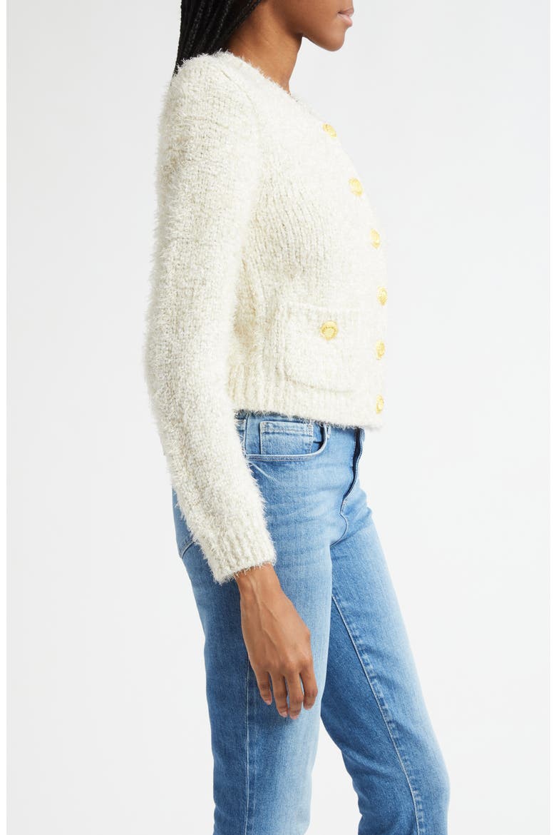 Una Crop Eyelash Tweed Cardigan, Alternate, color, IVORY/ GOLD LUREX MULTI