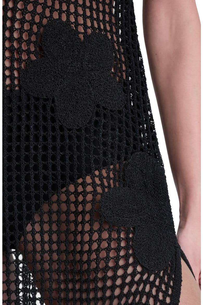 Pointelle Floral Knit Cover Up Dress, Alternate, color, BLACK