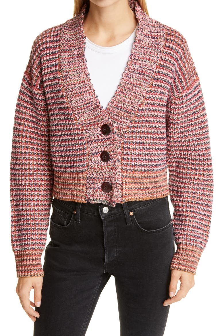 Montana Cropped Cotton Blend Cardigan, Main, color, FIELD STRIPE