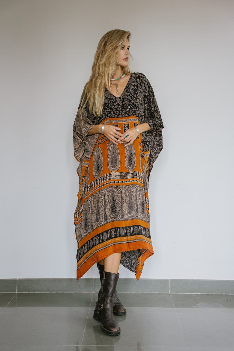 Long Caftan Sylvia, Alternate, color, Black & Orange