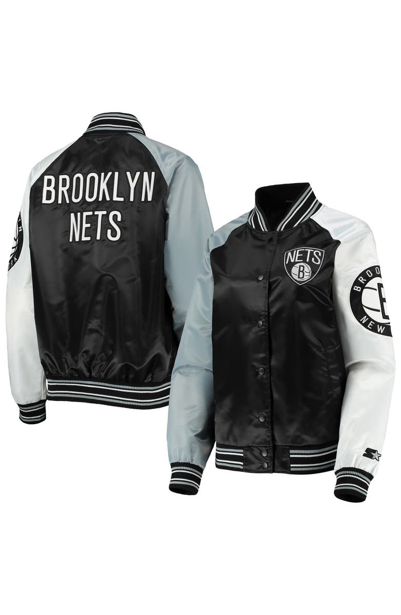 STARTER Women's Starter Black/Gray Brooklyn Nets The Prospect Raglan Full-Snap Jacket, Main, color, 