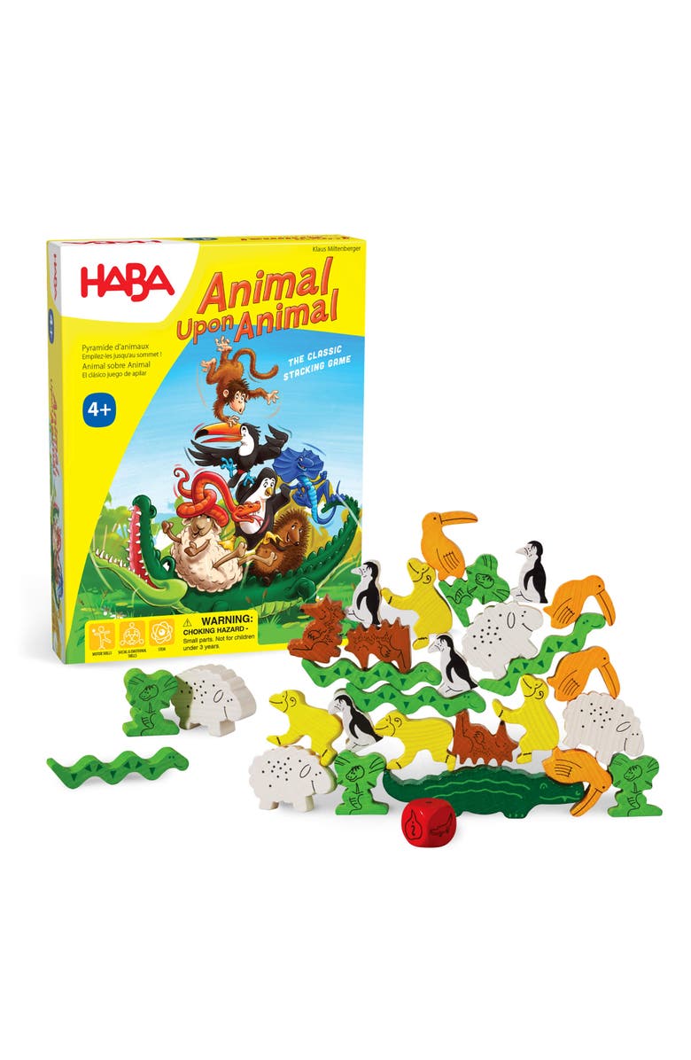 HABA Animal Upon Animal - Classic Wooden Stacking Game Ultimate Family Board Games for Kids and Adults, Party Games and Fun Dexterity Kids Games 4-8, Main, color, Multi