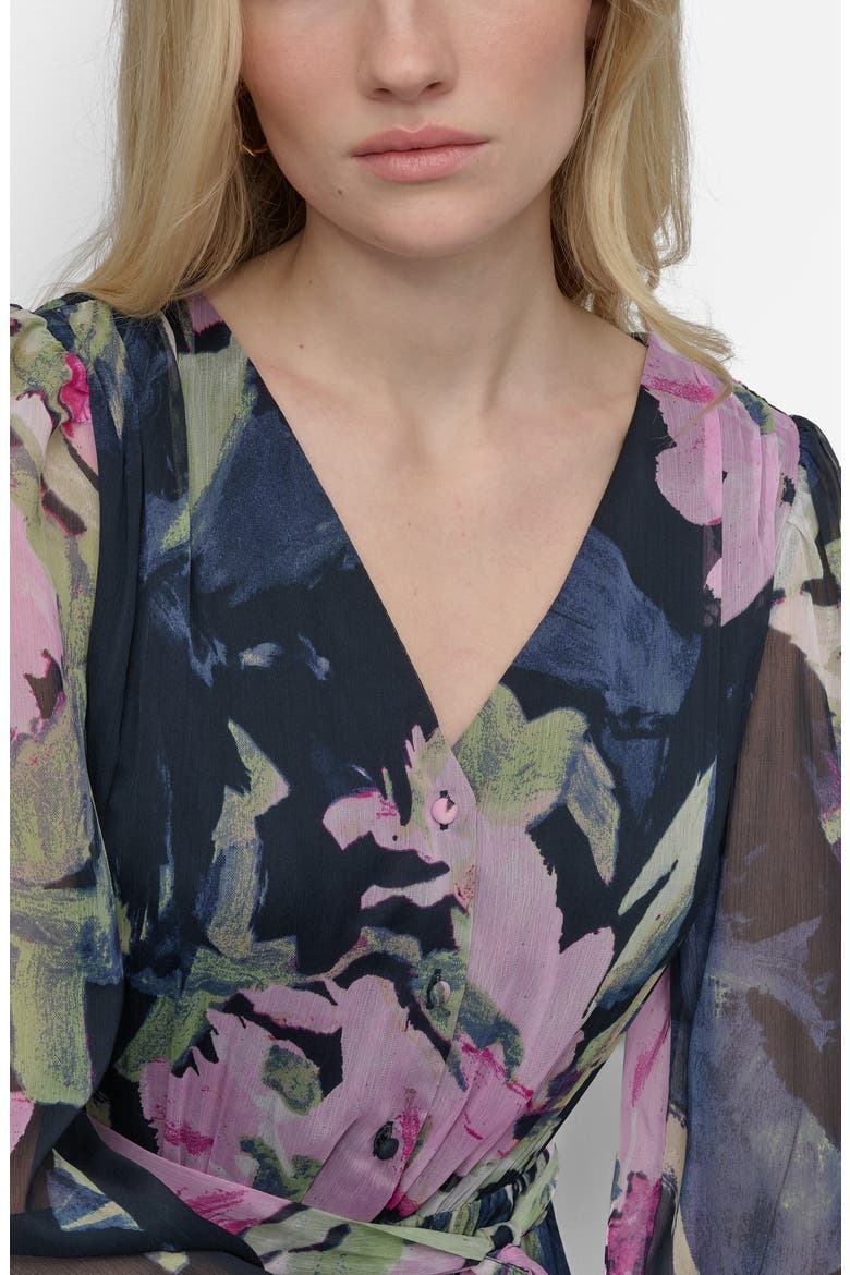 Floral V-Neck Long Sleeve Midi Fit & Flare Dress, Alternate, color, NAVY/ PINK