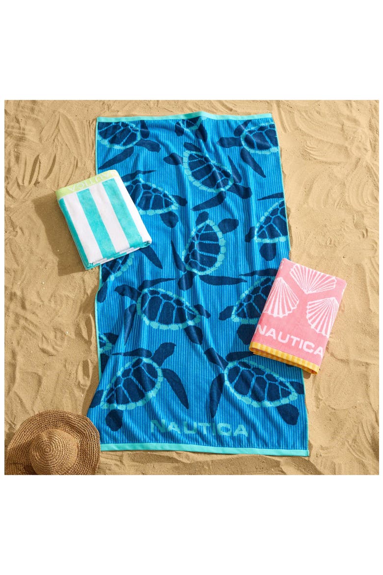 Set of 2 Cotton Blend Terry Beach Towels, Alternate, color, LIGHT / MEDIUM BLUE