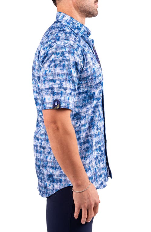Maceoo Galileo Resistance0331 Blue Short Sleeve Cotton Button-up Shirt
