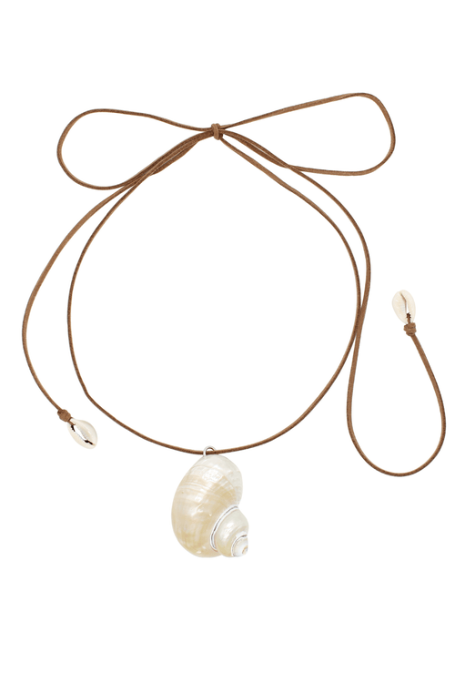 Velvet Luna Seashell Suede Wrap Necklace In Brown