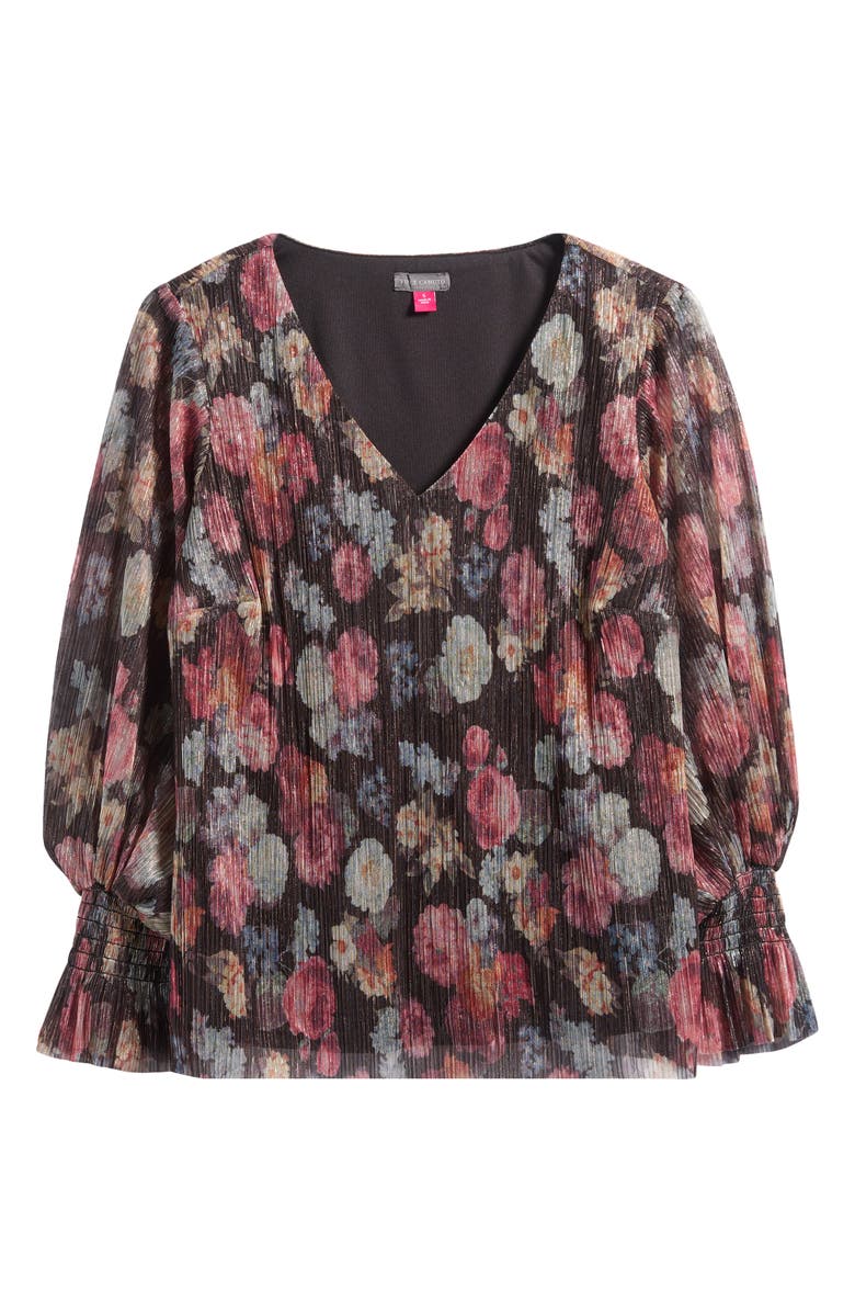 Vince Camuto Metallic Balloon Sleeve Top, Alternate, color, Rich Black