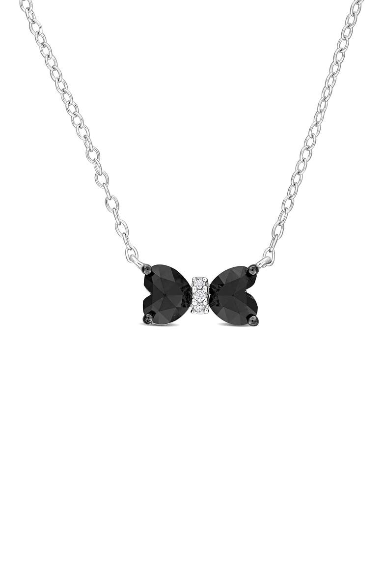 Black Diamond & White Diamond Bow Pendant Necklace, Main, color, BLACK