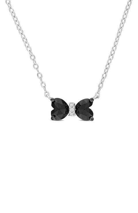 Black Diamond & White Diamond Bow Pendant Necklace