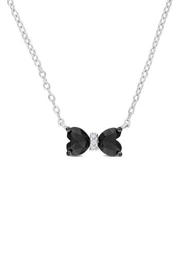 Delmar Black Diamond & White Diamond Bow Pendant Necklace In Metallic
