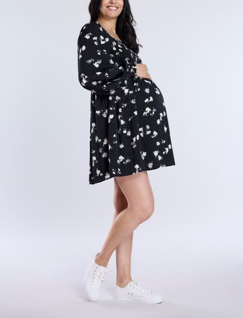 MOTHERHOOD MATERNITY MOTHERHOOD MATERNITY SMOCKED BABYDOLL LONG SLEEVE MINI DRESS