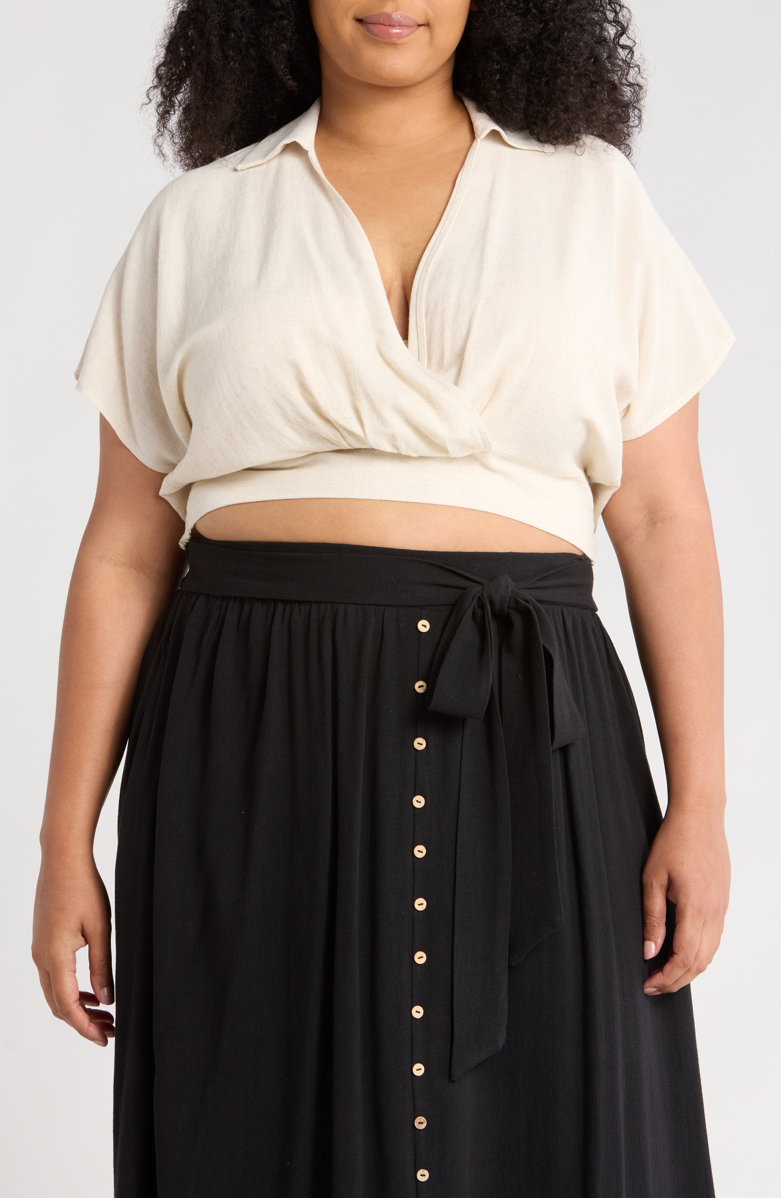 Renee C Collared Short Sleeve Crop Top