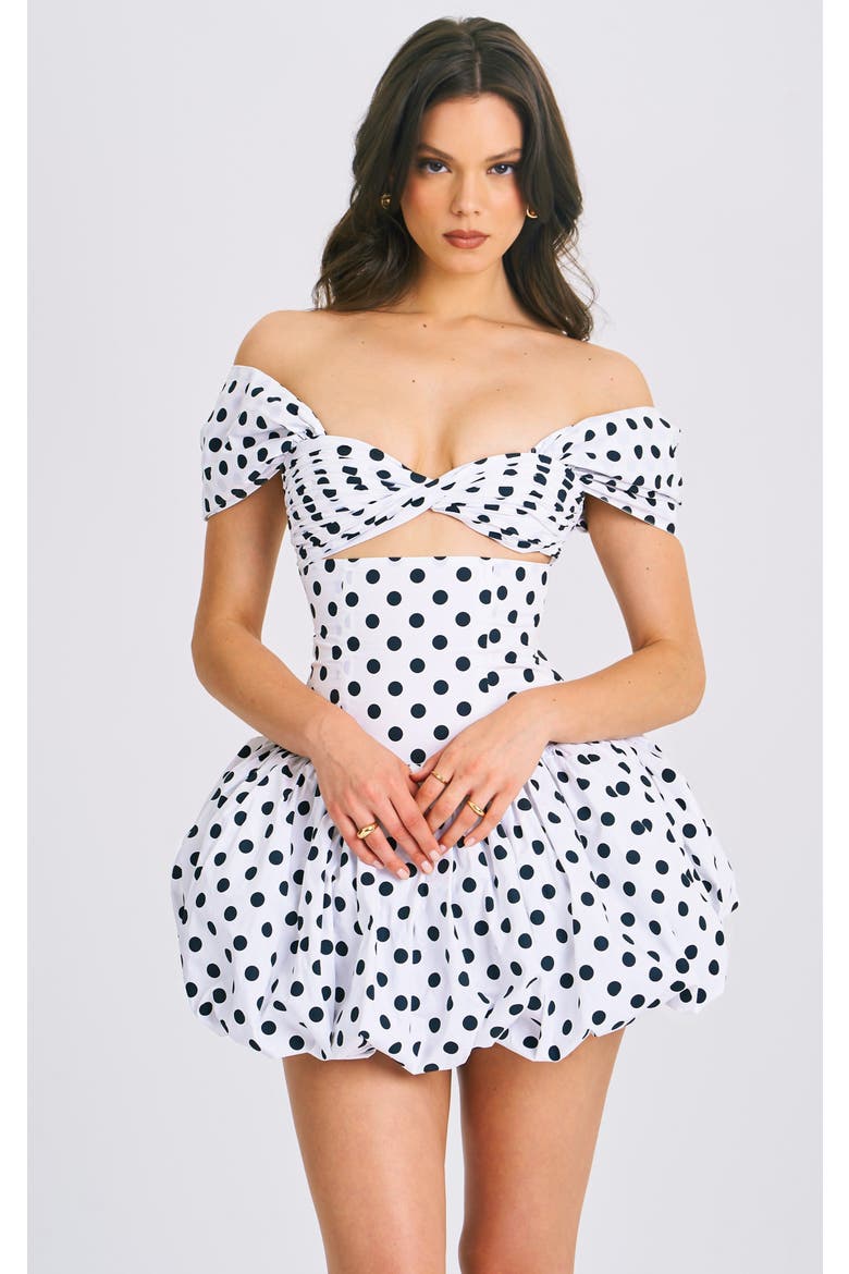 Umikaa Polka Dots Bubble Hem Mini Dress, Main, color, White Polka Dot