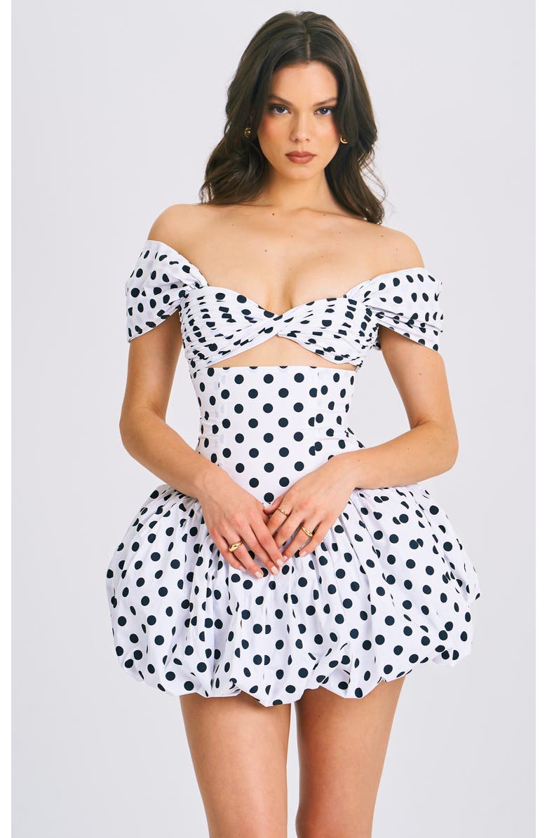 Miss Circle Umikaa Polka Dots Bubble Hem Mini Dress, Main, color, White Polka Dot