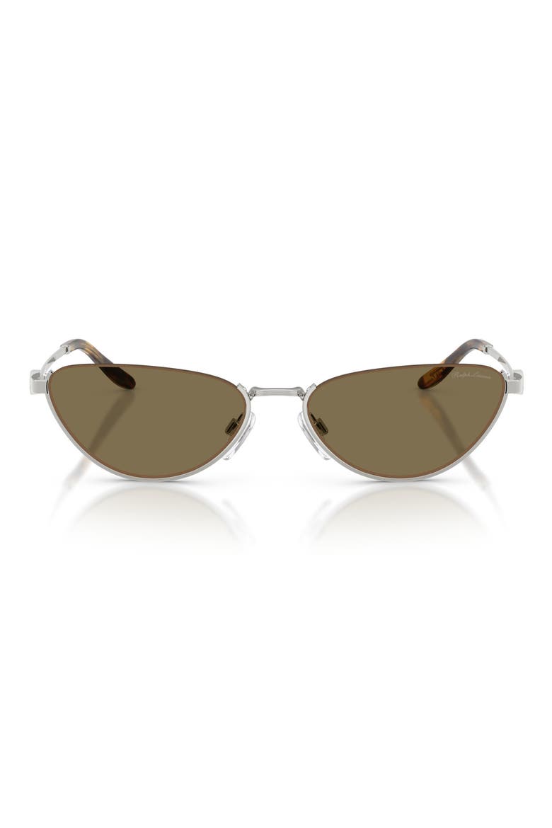 57mm Cat Eye Sunglasses, Main, color, SHINY SILVER / LIGHT BROWN