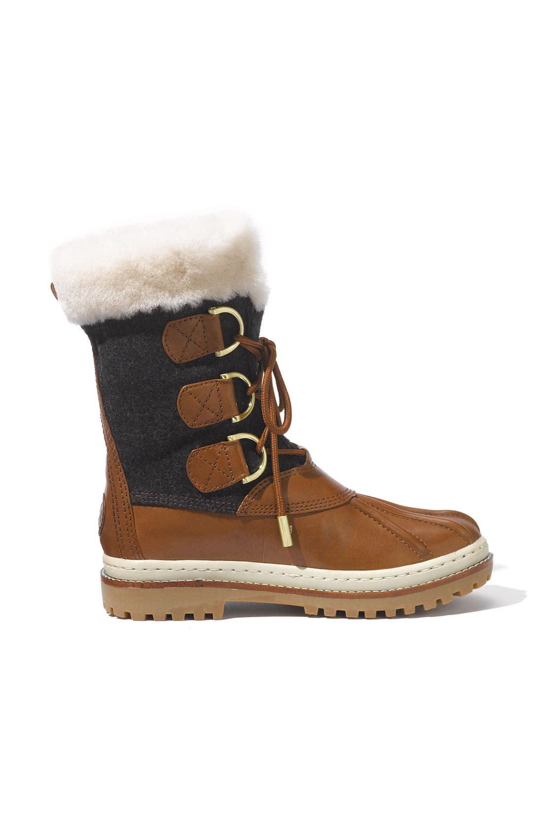 Flannel & Leather Duck Boot, Alternate, color, CHARCOAL/ ALMOND NATURAL