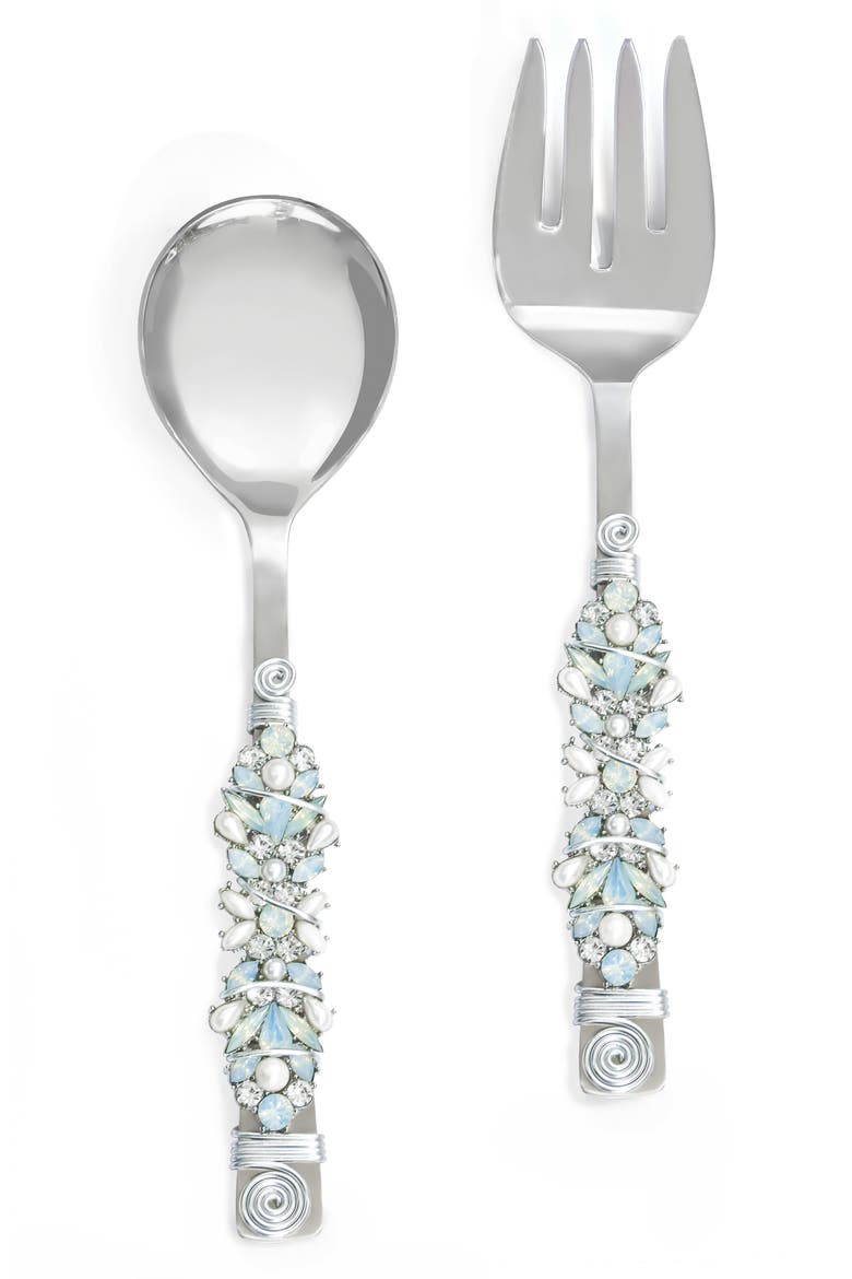 Moons Aura Constellation Embellished 2-Piece Salad Serving Set, Main, color, IVORY/ BLUE