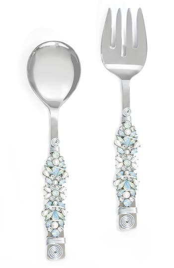 Tiramisu Moons Aura Constellation Embellished 2-piece Salad Serving Set In Ivory/blue