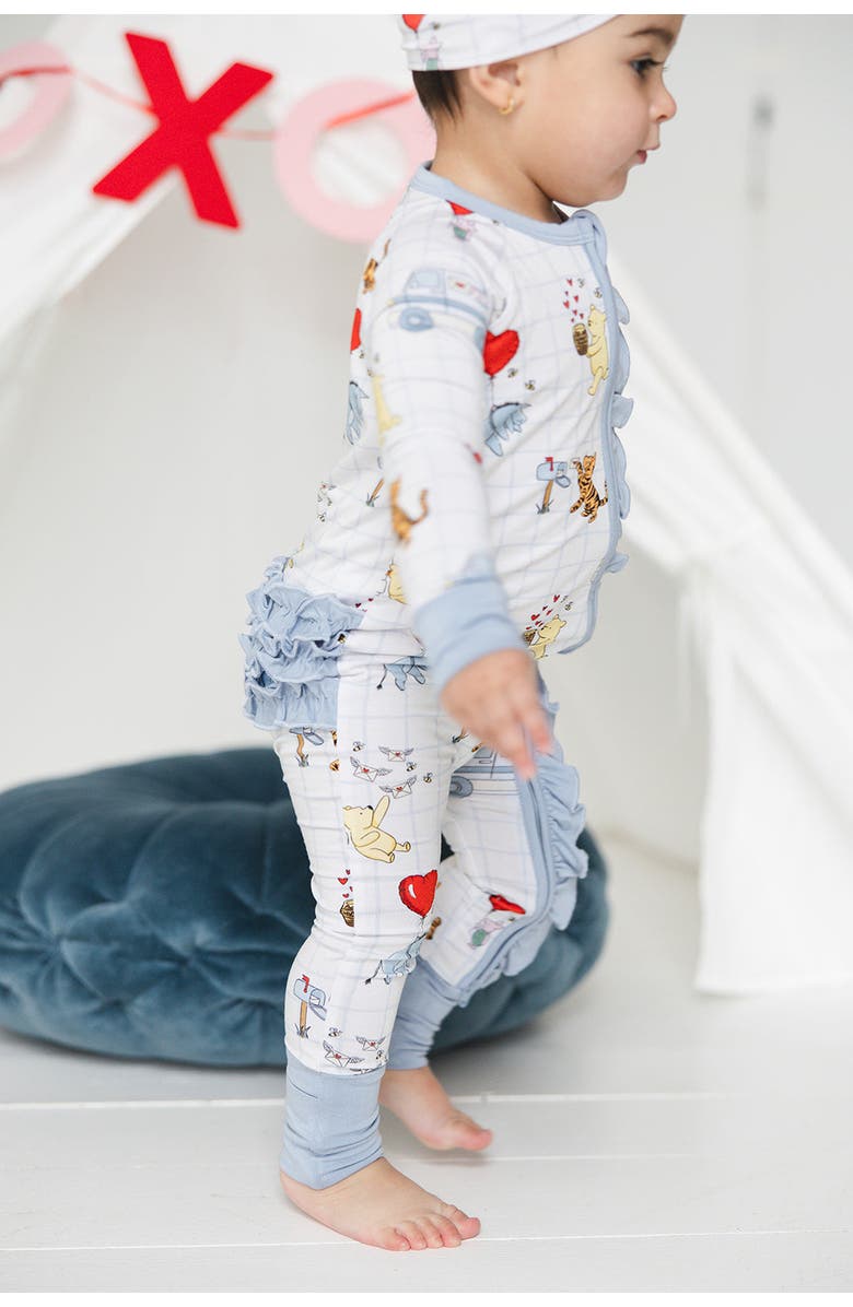 Charlie Lou Baby<sup>®</sup> Valentine's Day Winnie the Pooh Hundred Acre Love Letters Double Zipper Convertible Romper with Ruffles, Alternate, color, 