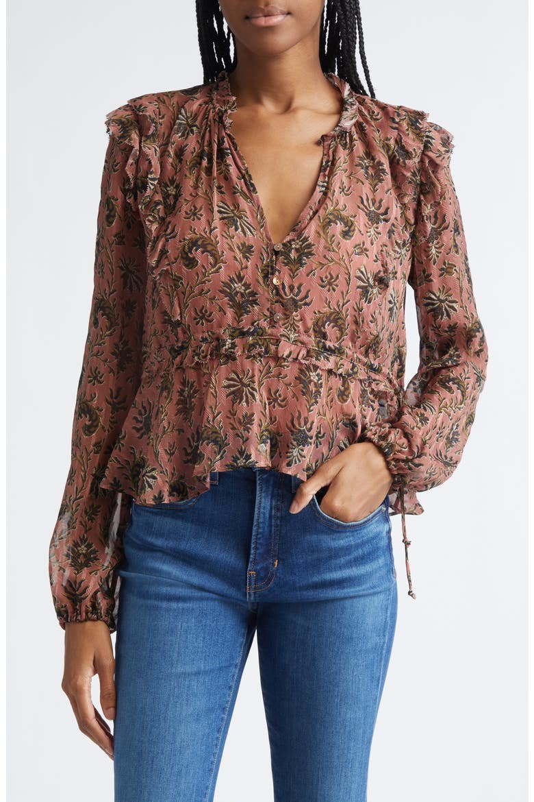 Carnett Floral Silk Blend Peplum Top, Main, color, DEEP ROSE MULTI