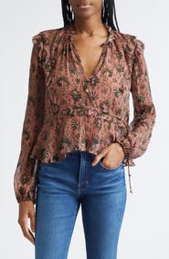 Veronica Beard Carnett Floral Silk Blend Peplum Top