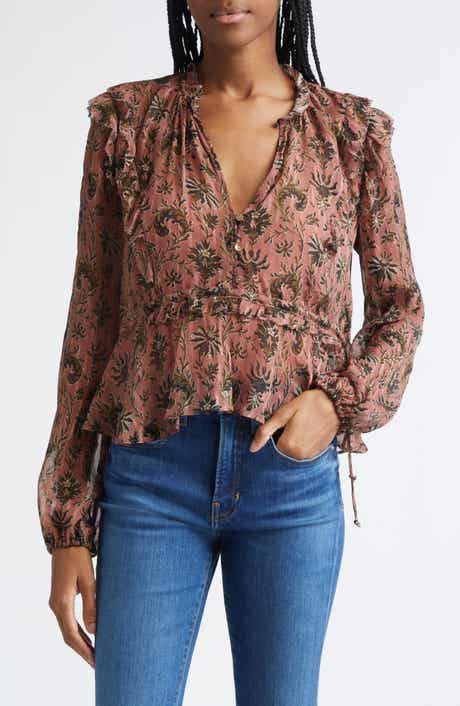 Veronica Beard Carnett Floral Silk Blend Peplum Top