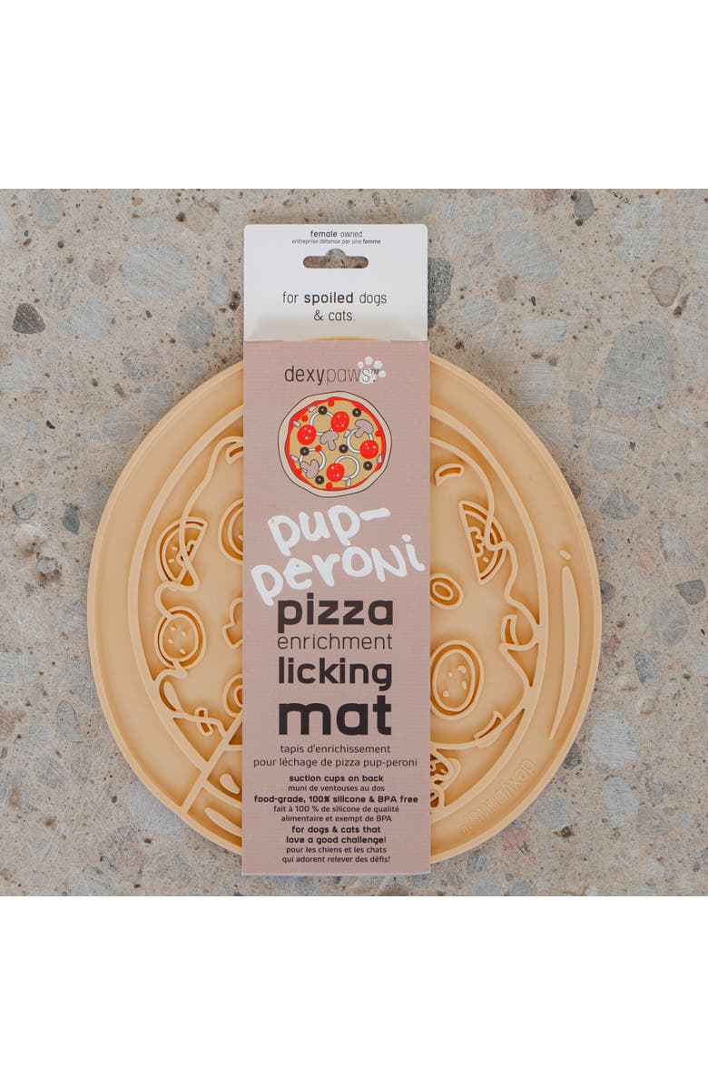 Dexypaws Enrichment Lick Mat Pupperoni Pizza Grooved Silicone, Alternate, color, Brown