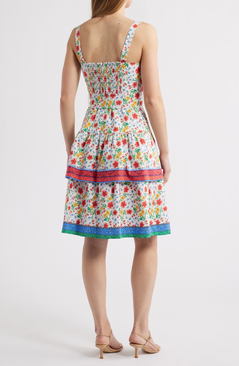 Eliza J Floral Tiered Stretch Cotton Sundress, Alternate, color, 
