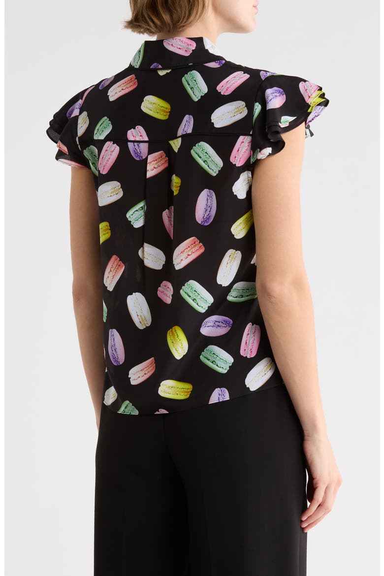 Eli Flutter Sleeve Silk Button-Down Blouse, Alternate, color, SUNDAY MACAROONS BLACK