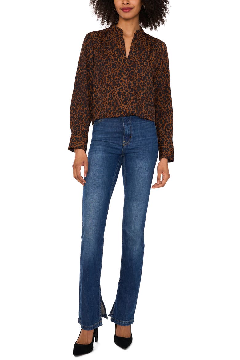 Leopard Print V-Neck Top, Alternate, color, CAMEL