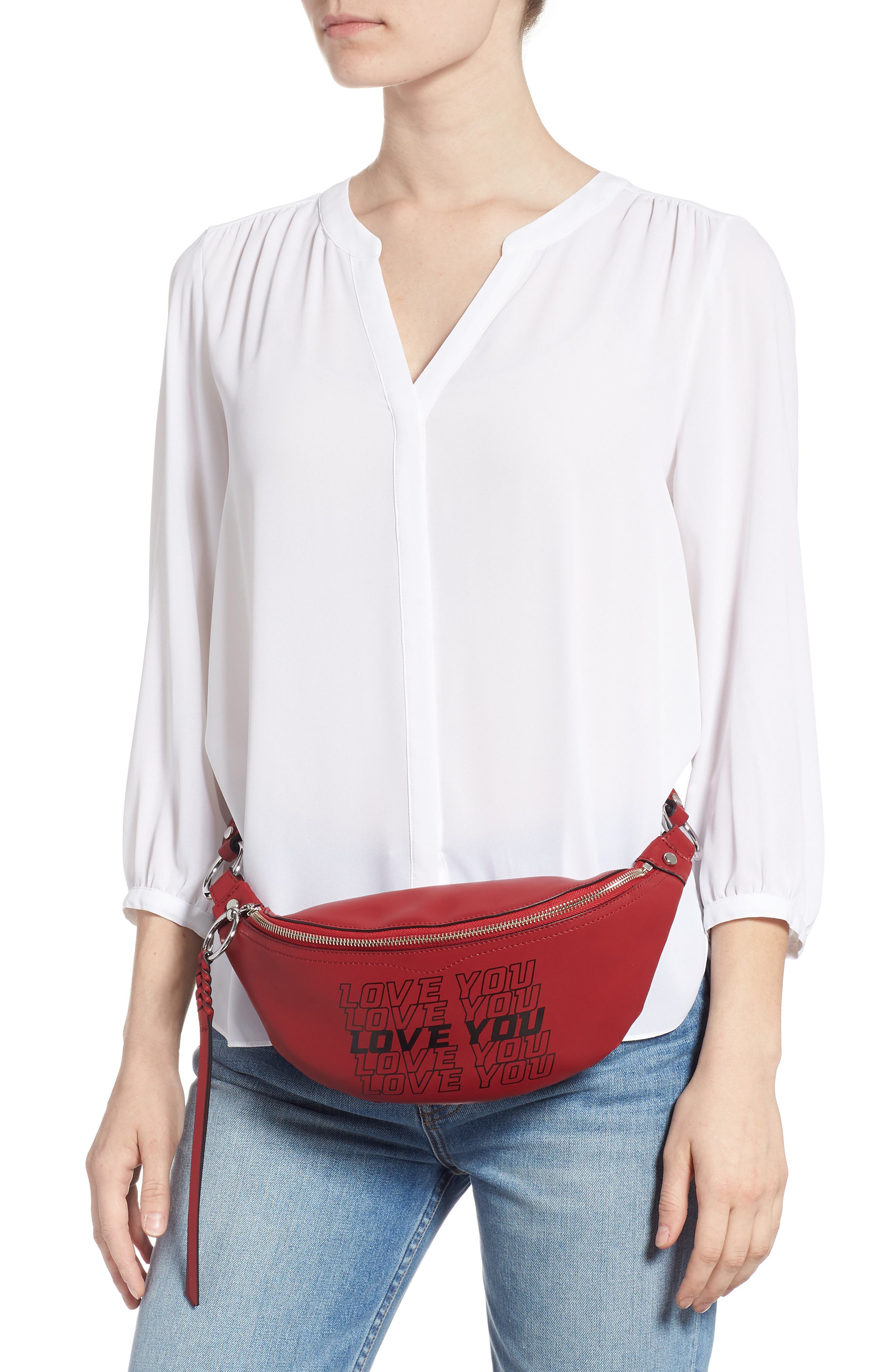 Love You Leather Belt Bag, Alternate, color, SCARLET/ BLACK