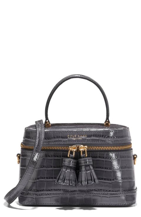 Fleur Croc Embossed Leather Vanity Bag