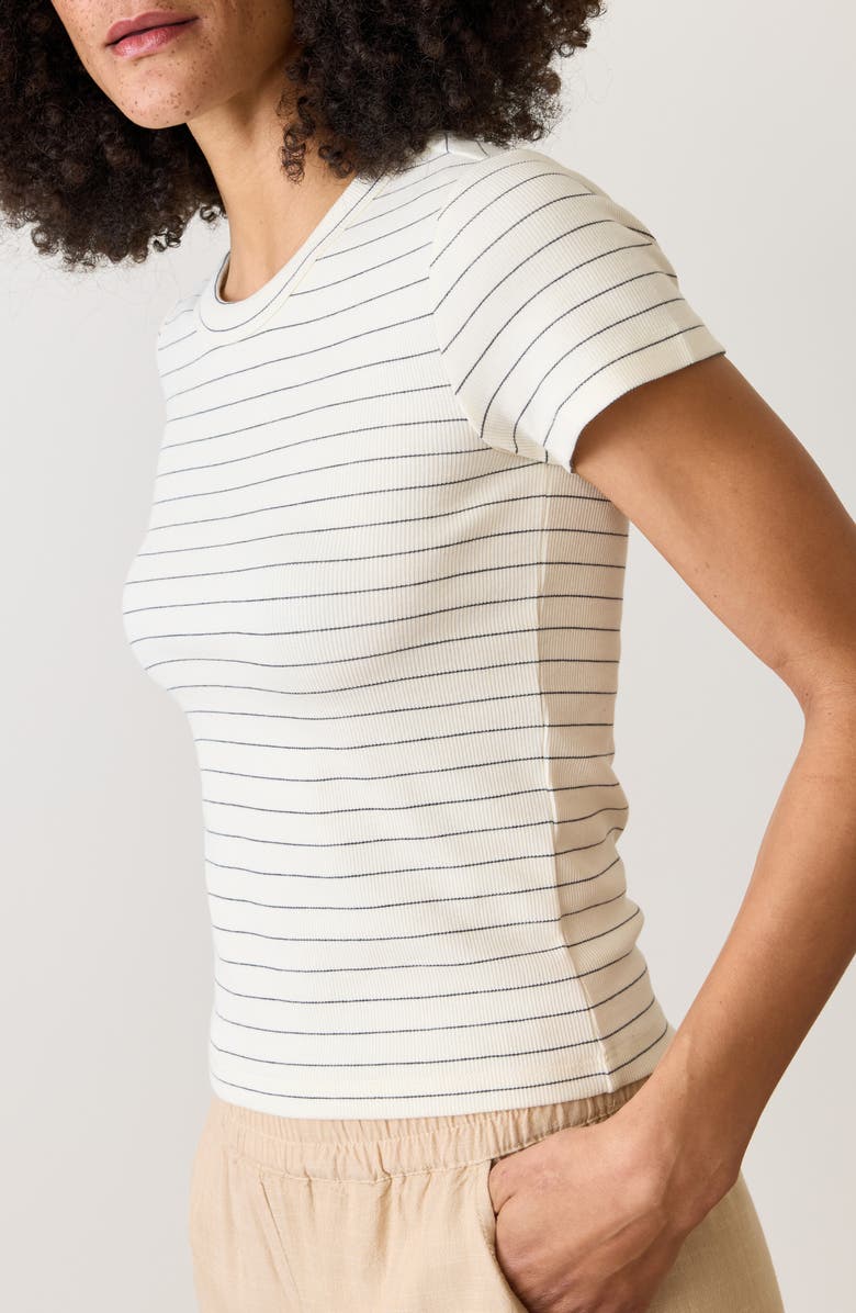 Marine Layer Lexi Sun-In Stripe Rib Crewneck T-Shirt, Alternate, color, Black Stripe/ Off White