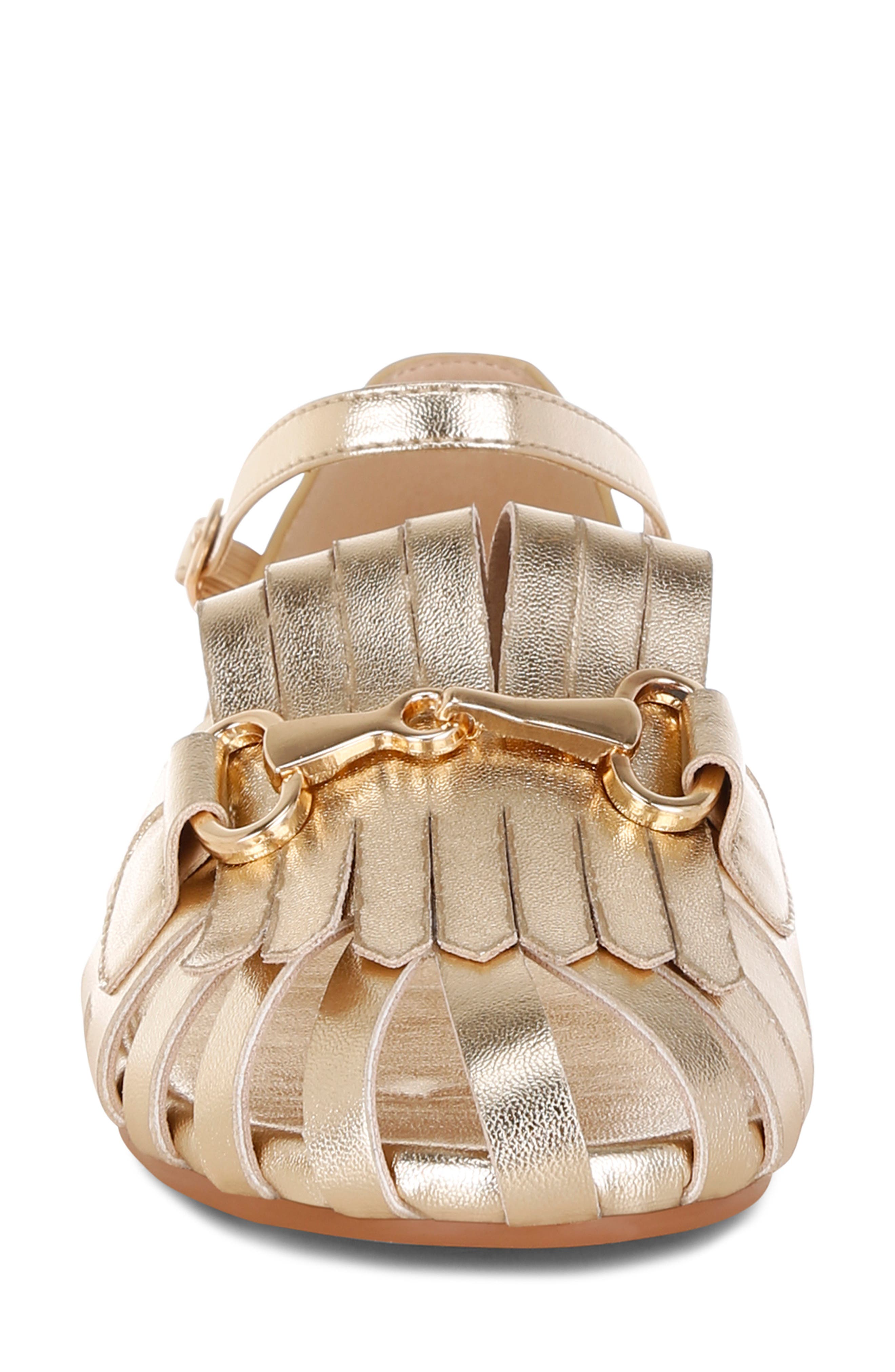 Noori Faux Leather Kiltie Sandal, Alternate, color, GOLD
