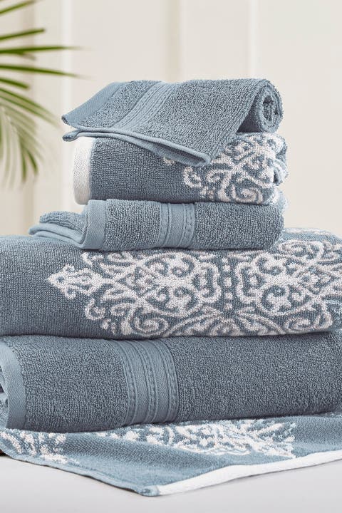 Gray Artesia Damask Reversible Yarn-Dyed Jacquard 6-Piece Towel Set
