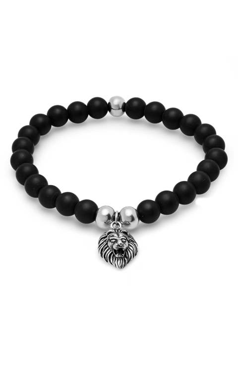 Stainless Steel & Tiger Eye Beaded Tiger Charm Bracelet