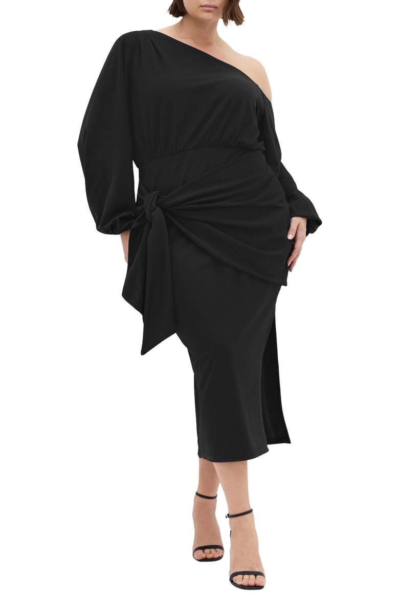 Alysia Long Sleeve Midi Dress, Main, color, BLACK
