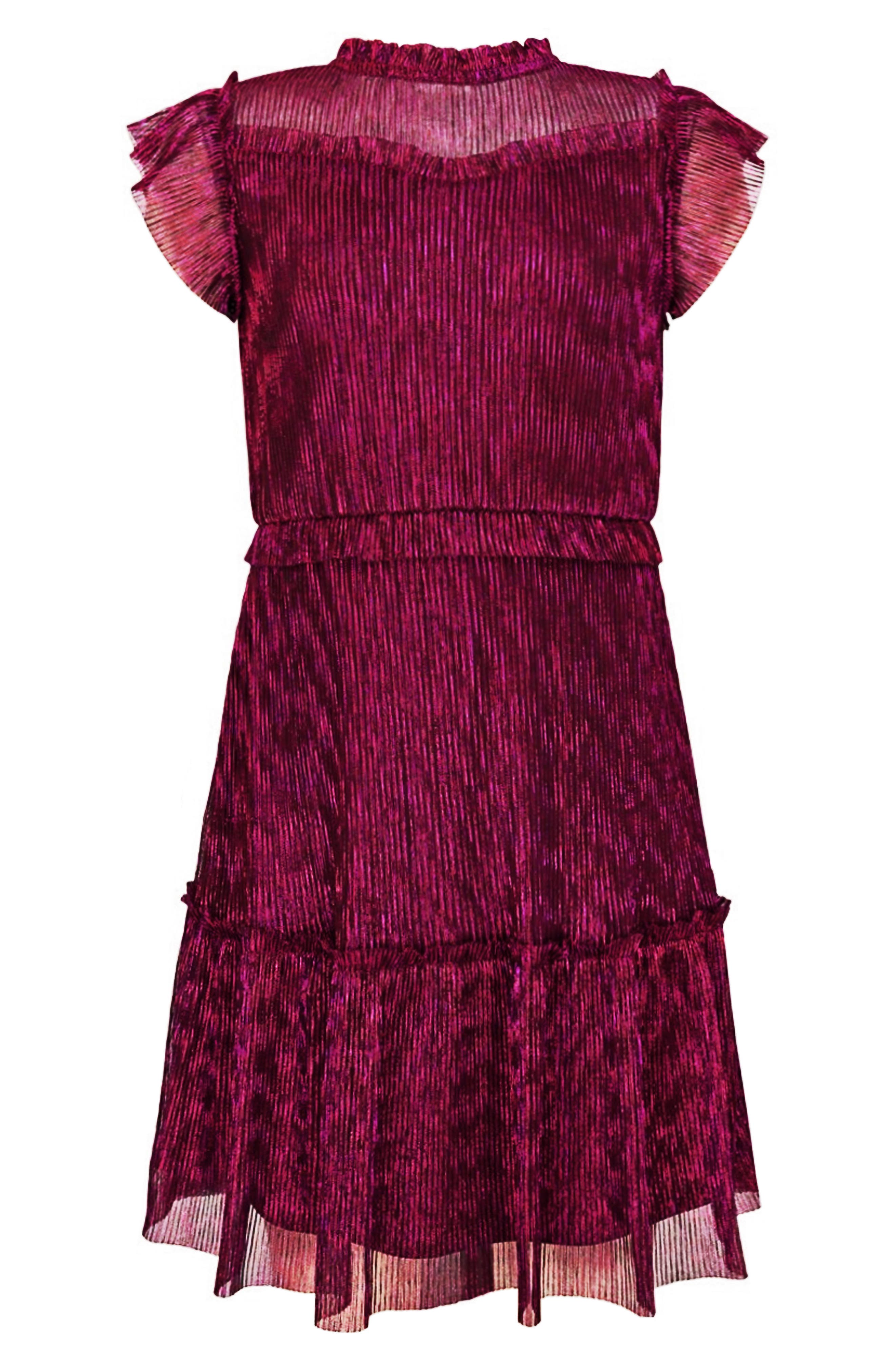Zunie Kids' Metallic Ruffle Plissé Tiered Party Dress