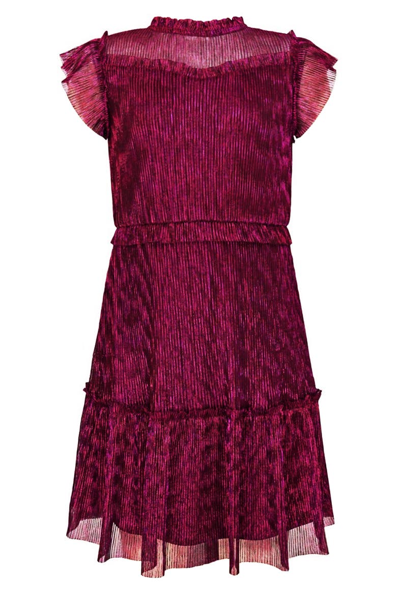 Kids' Metallic Ruffle Plissé Tiered Party Dress, Main, color, BLK/PINK